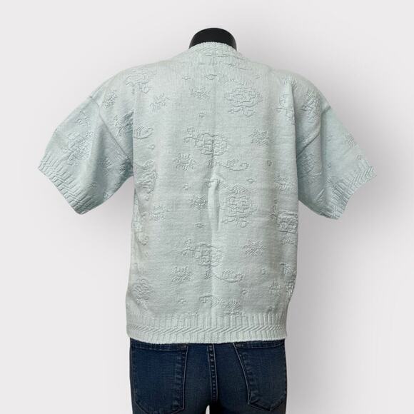 VTG 80s Fairy Kei NEW Short Sleeved Sweater USA Womens Floral sz PL Kawaii Blue - Picture 3 of 7